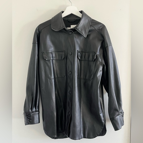 3 for $20 - Oversized Black Faux Leather Shacket - Picture 1 of 6